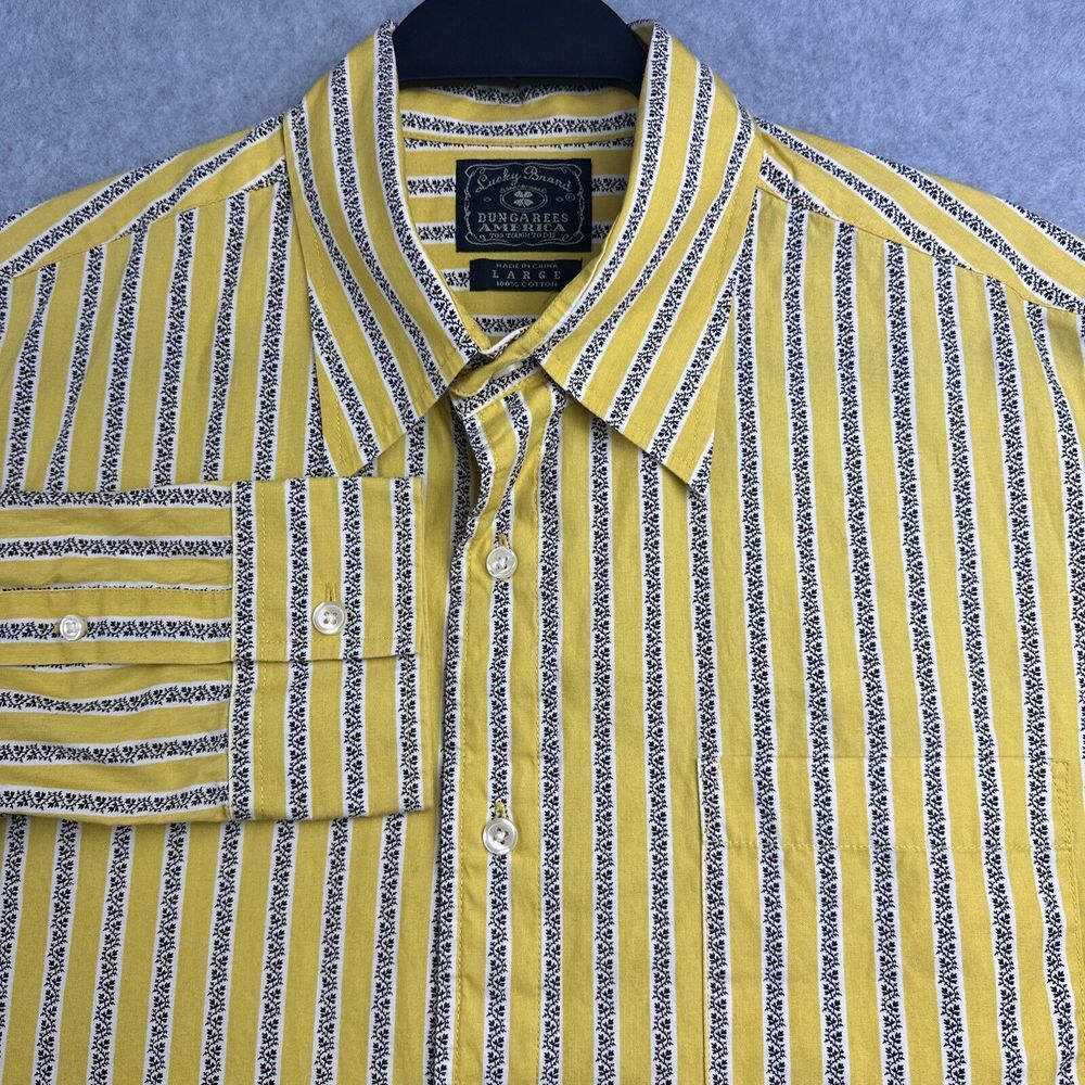 Lucky Brand Dungarees Men L Button Up L/S Yellow Stripe Western Cowboy Ranch VTG